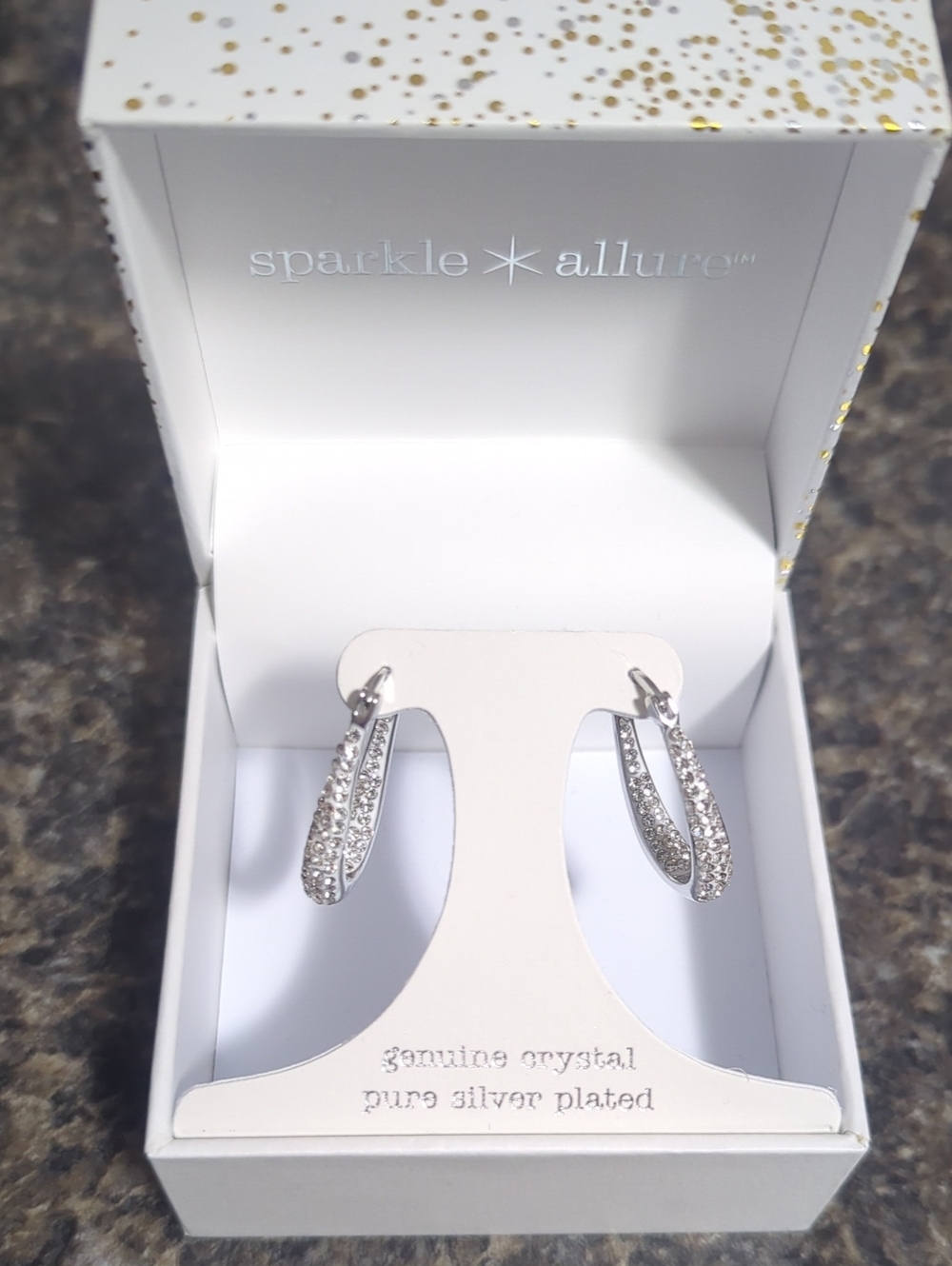 Sparkle Allure Silver-Plated Crystal Hoop Earrings - White